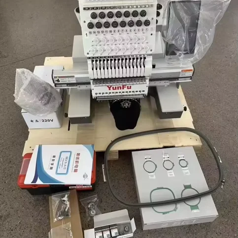 Yunfu Professional Single Head 12 Needles Computerized Embroidery Machine for Cap T-shirt-Industrial Sewing Equipment for Sale