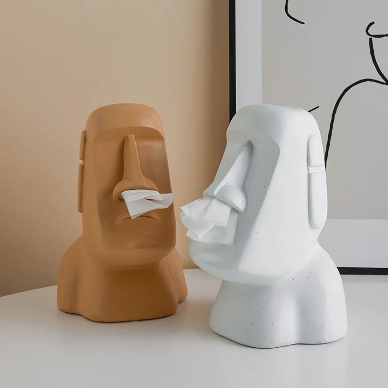 Moai Stone Statue Island Portrait  Dispenser Tissue Box Napkin Storage Mouth organizer kitchen accessories useful things decor