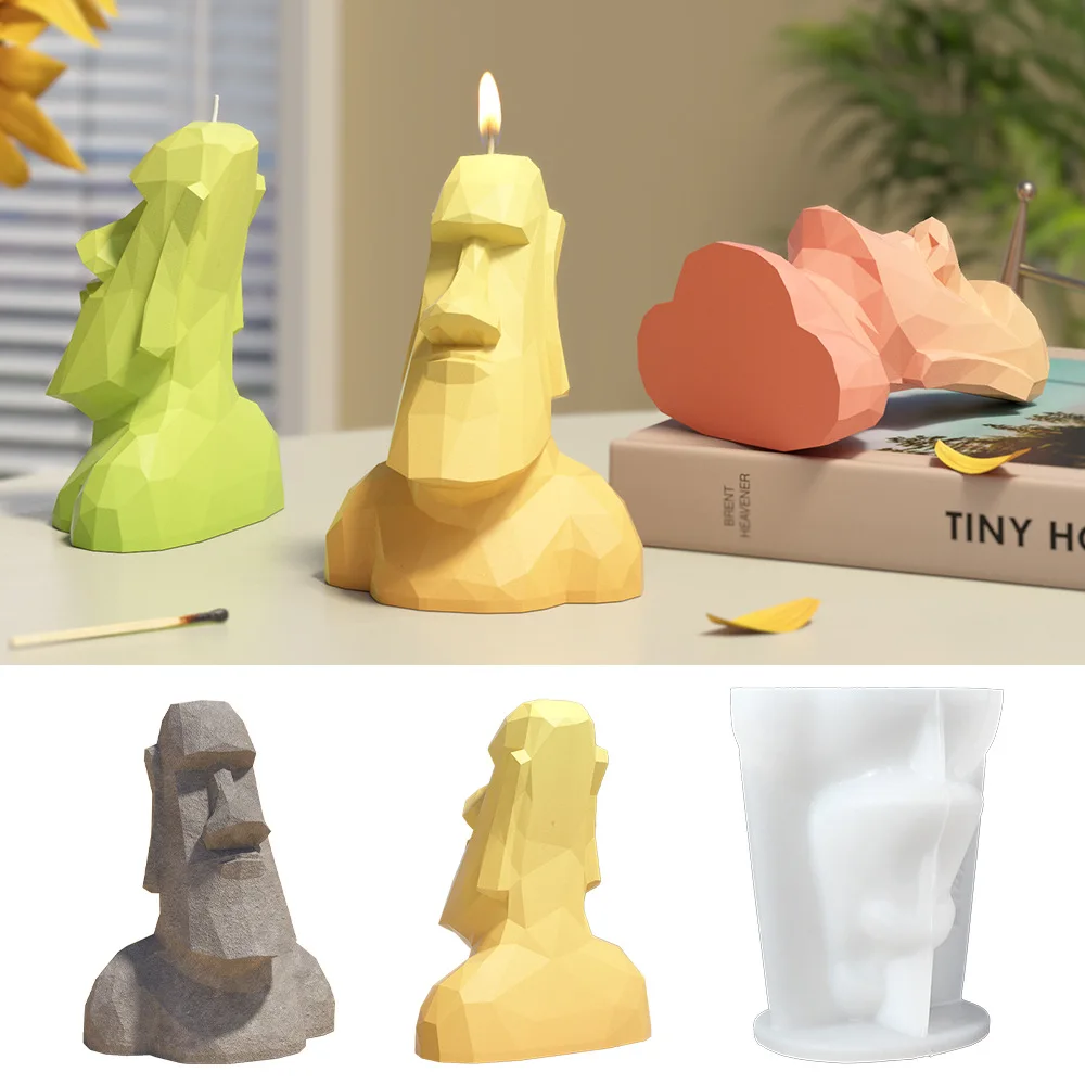 3D Easter Island Character Statues Candle Silicone Mold DIY Handmade Moai Statue Portrait Aroma Candle Plaster Resin Mould Decor