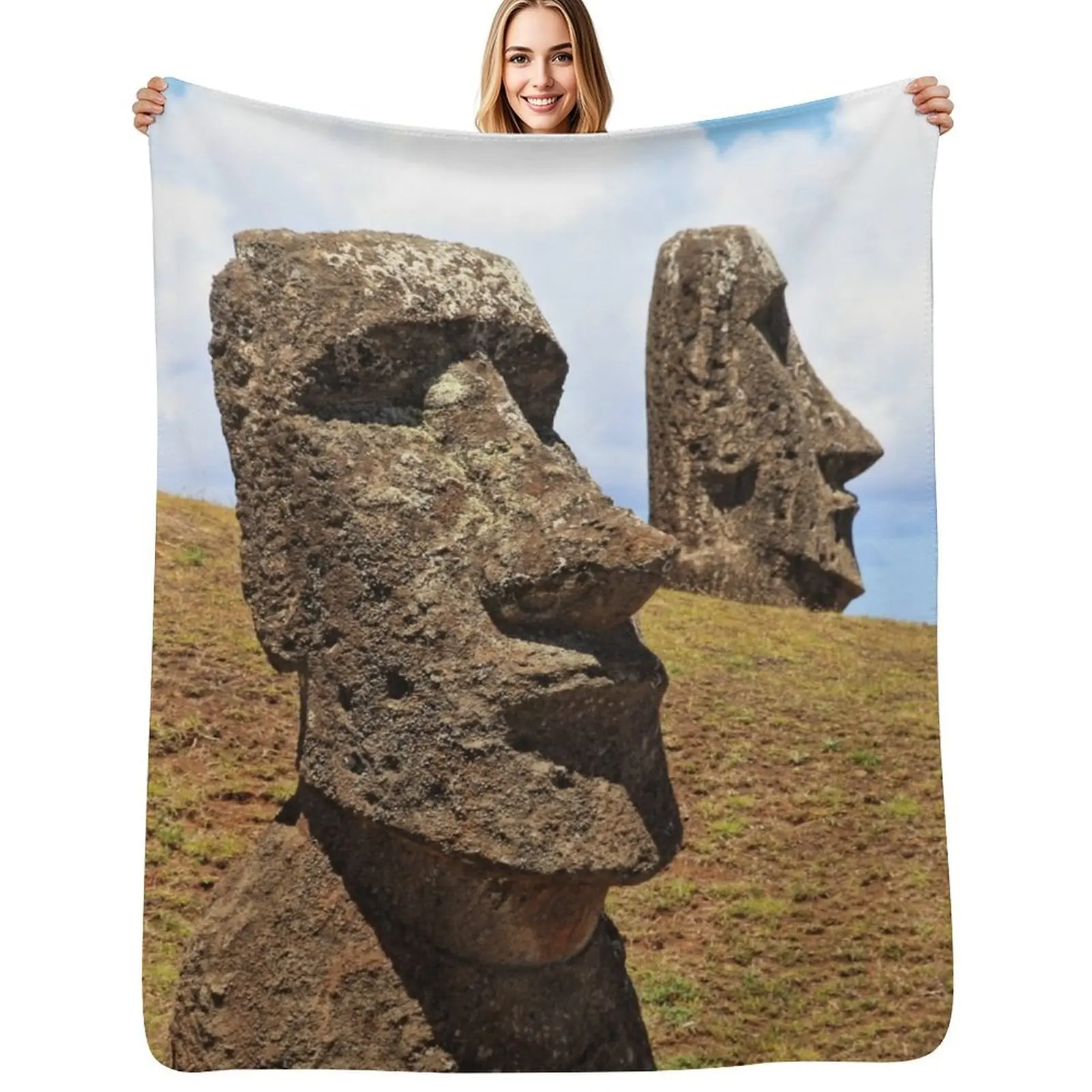 Moais at Rano Raraku - Rapa Nui - Easter Island Throw Blanket for sofa Furry Soft Plaid Luxury Thicken Beach Blankets