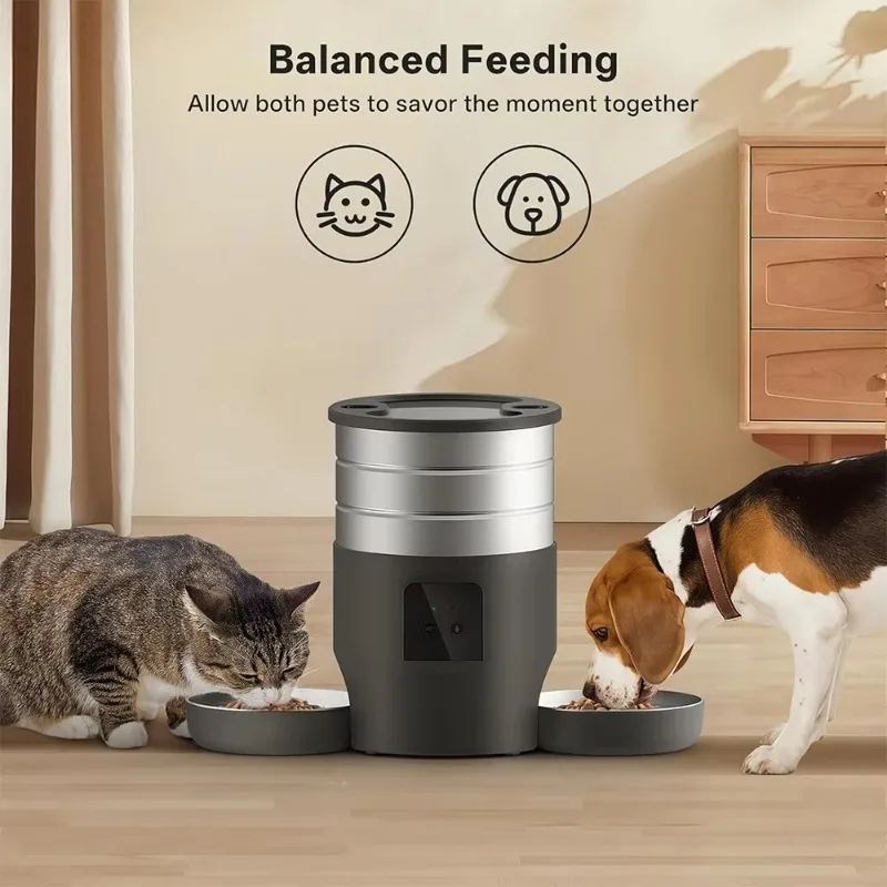 4.5L Automatic Smart Pet Feeder with Timed Quantified Feeding WIFI Remote Control Stainless Steel Voice Recording for Cats Dogs