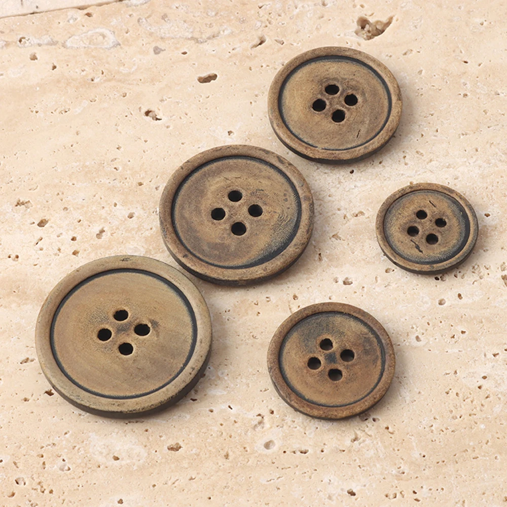 5PCS Vintage 4-Hole Buffalo Horn Buttons for Coats/Jackets (15/20/25mm)Round Brown DIY Craft Buttons, Premium Natural Material