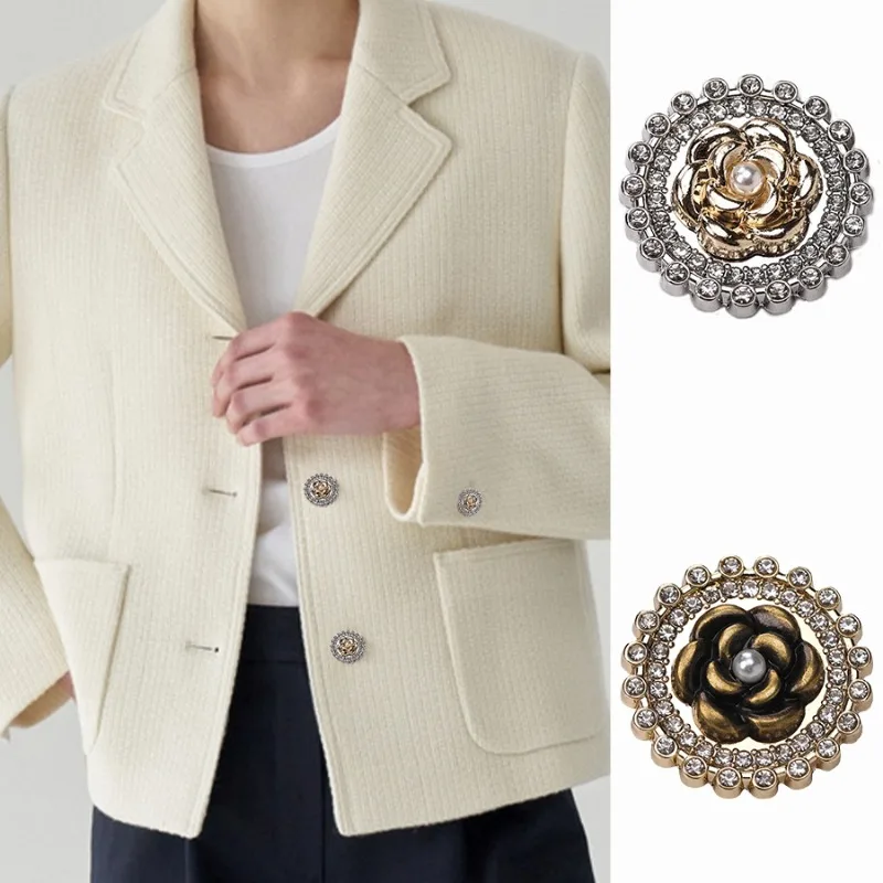 FCXDG 10pcs Luxurious and Beautiful Inlaid Diamond Flowers Metal Buttons Suit Jacket Coat Knitwear Fashion Decorative Buttons