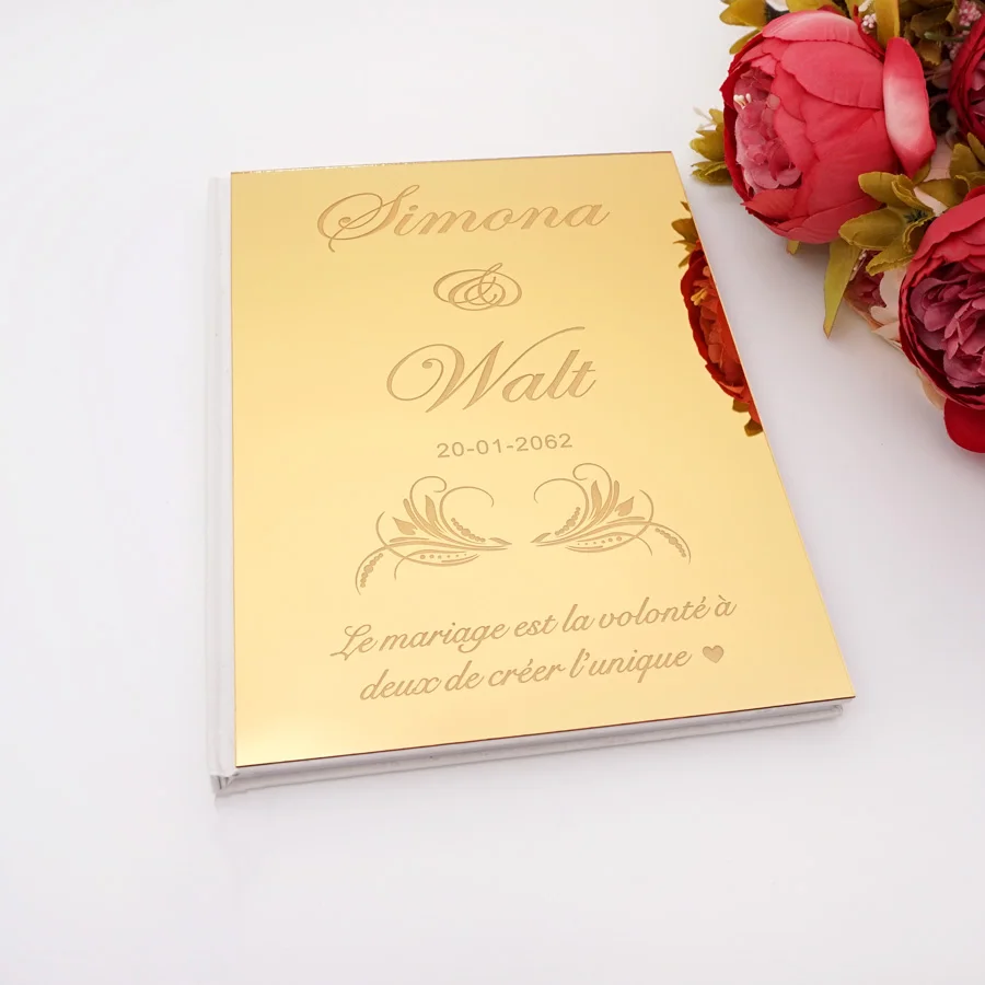 Acrylic Mirror Personalized Elegant Wedding Signature Guest Book Carve Couple Name&Date Custom Wedding Gifts