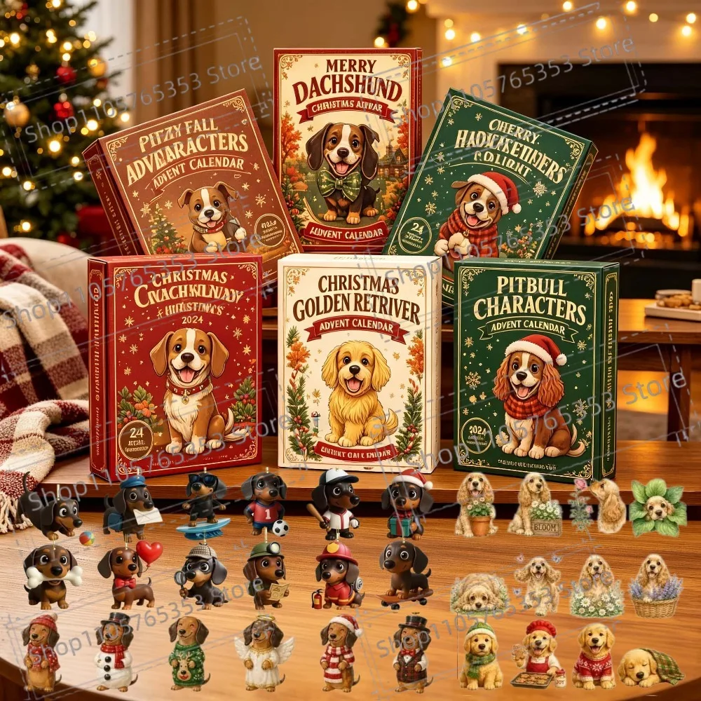 2026 Cute Dog Christmas Advent Calendar 24 Days Countdown Calendar 2d Acrylic Pendant Dachshund Christmas Decoration Gifts