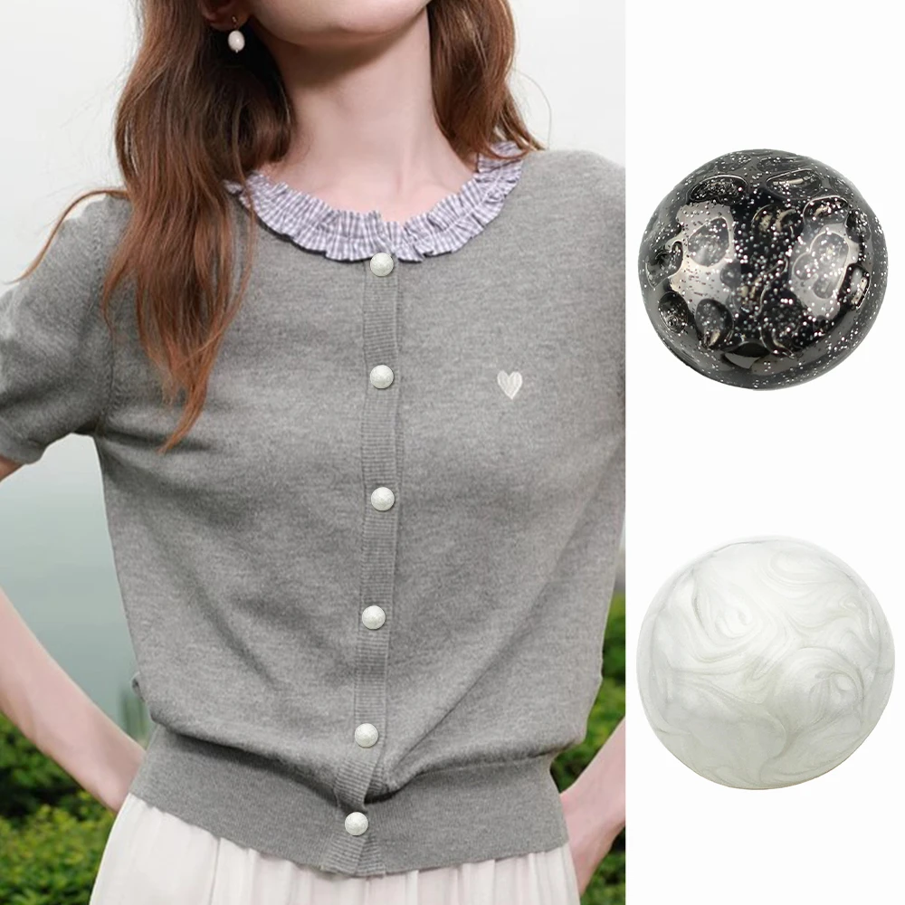 10pcs 1.8/2.3cm Pearlized Round Metal Buttons, Suit Jacket & Dress Decorative Sewing Buttons, Black/White, Clothing Accessories