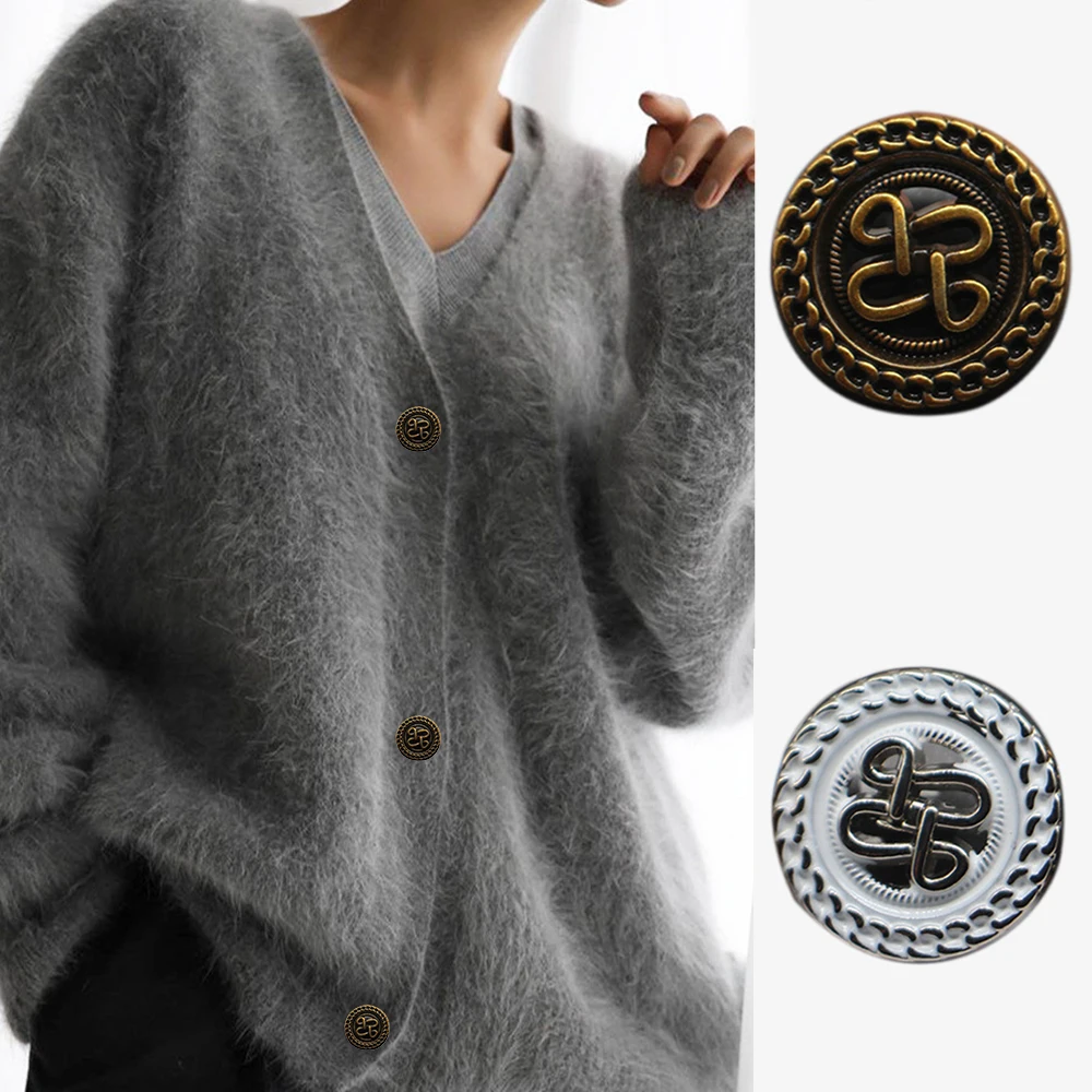 10 Pcs Vintage Line Hollowed Out Round Metal Buttons, Clothing DIY Sewing Accessories, Jacket Sweater Coat Decorative Buttons