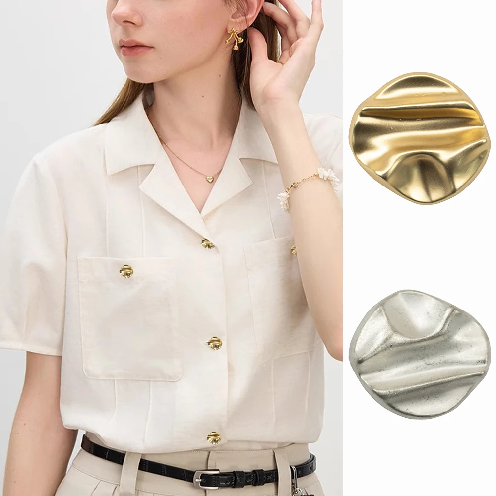 10pcs 18/23mm Irregular Matte Metal Buttons for Suits/Denim Jackets, Gold/Silver Buttons, Minimalist Decorative Sewing Buttons