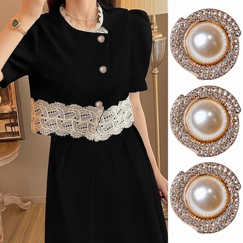 5 Pcs Luxury Fashion Inlaid Full of Diamonds Pearl Metal Buttons Jacket Jumper Coat Knitwear Decorative Buttons Sewing Supplies