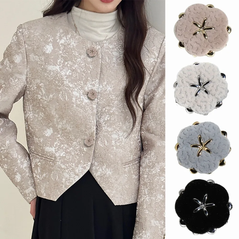 FCXDG 10pcs Fashion Beautiful Flowers Flocking Metal Buttons Women's Cheongsam Suit Jacket Trench Coat Plum Decorative Buttons