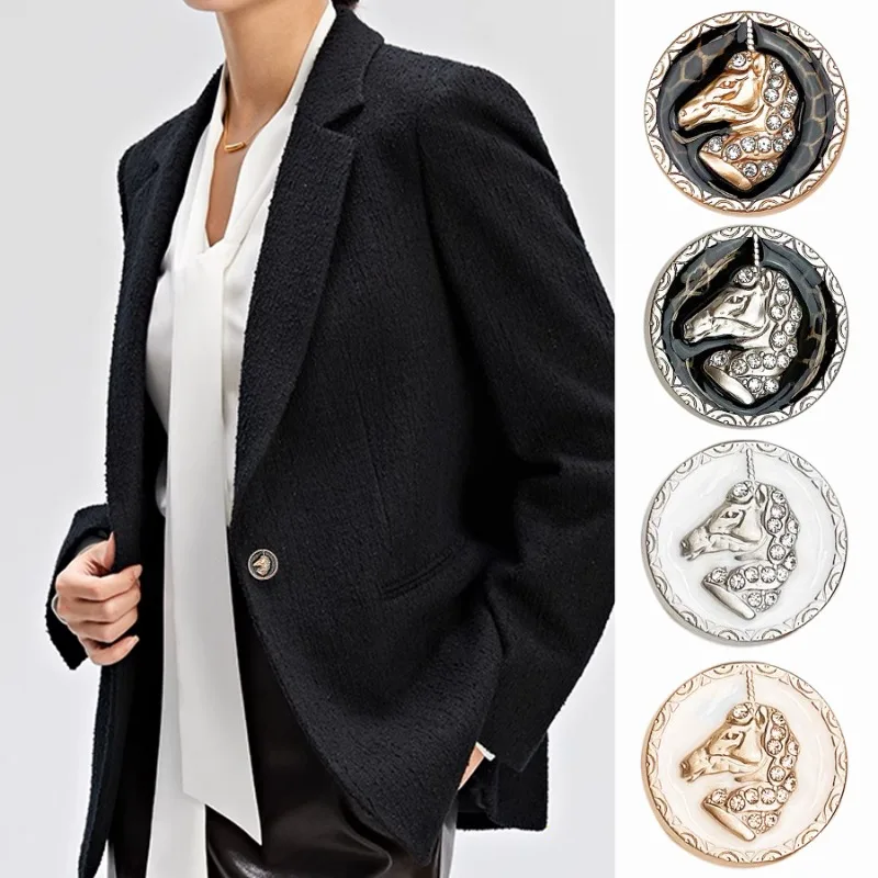 10pcs Vintage Fashion Embossed Unicorn Pattern Metal Drilling Buttons Fur Coat Jacket Suit Jumper Versatile Decorative Buttons