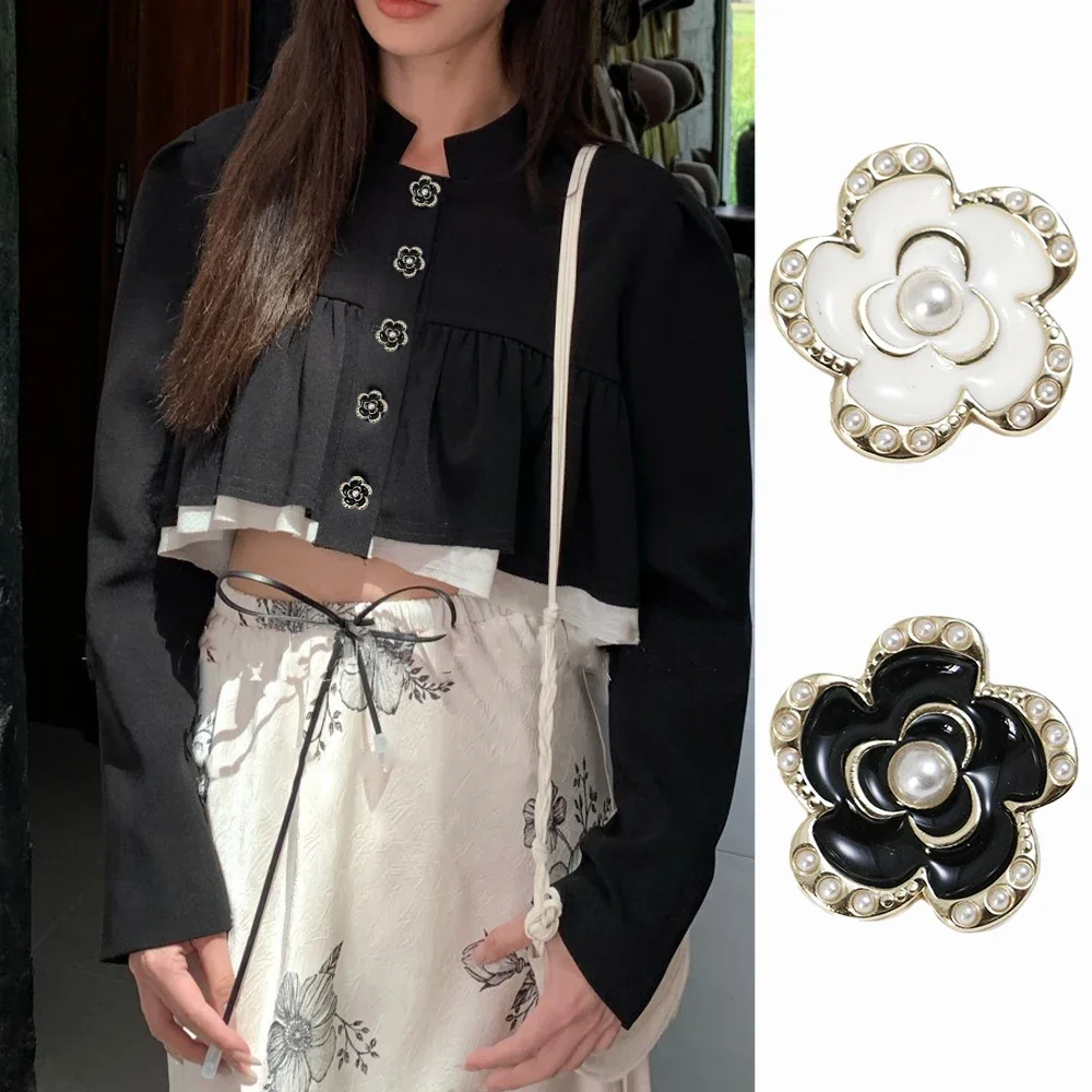 10 Pieces/set Elegant Beautiful Camellia Pearl Metal Buttons Jacket Suit Knitted Jumper Coat Flower Dress Decorations Buttons