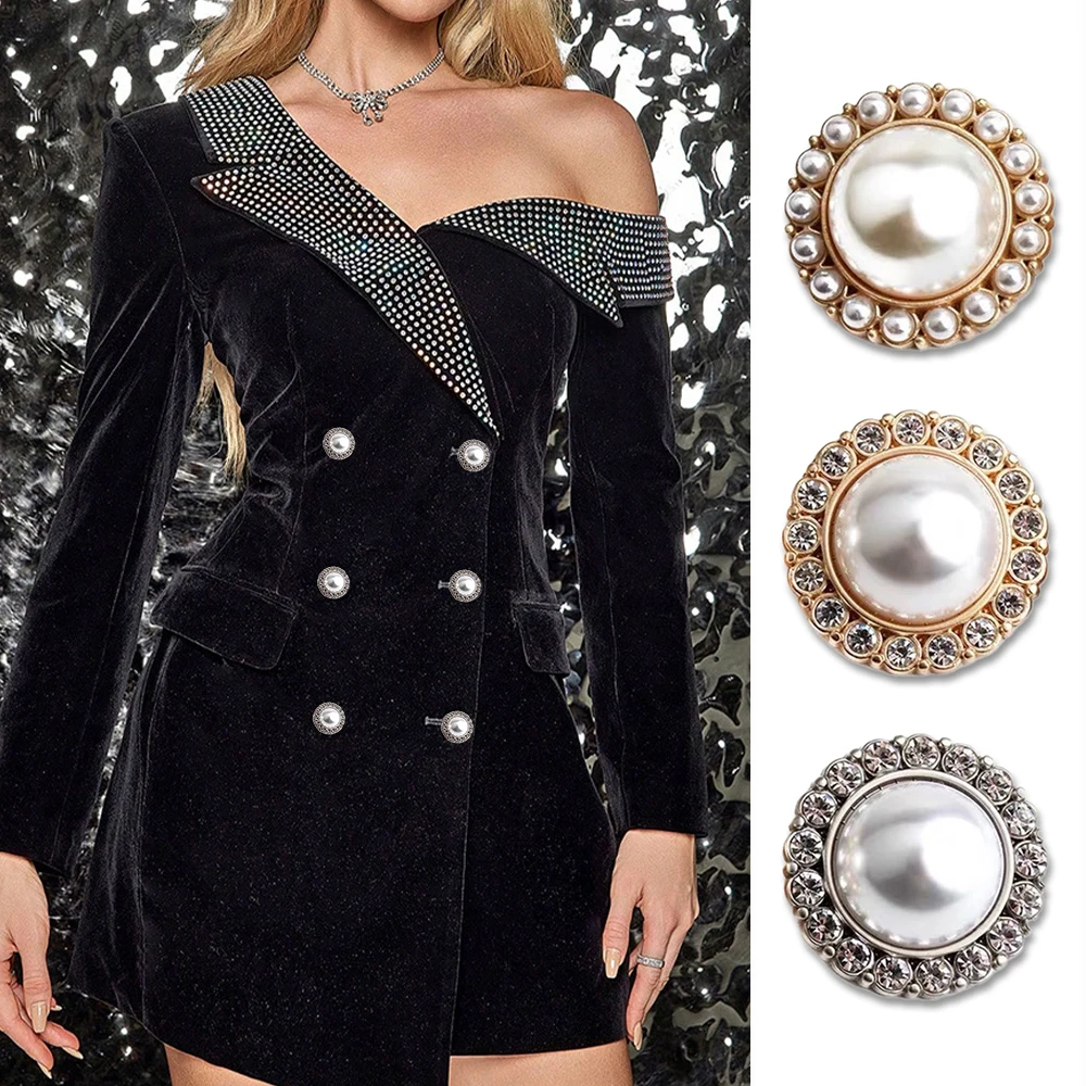 10 Pcs Set of High-grade Exquisite Rhinestone Pearl Metal Buttons Suitable for Suit Jacket Coat Dress Decorative Metal Buttons