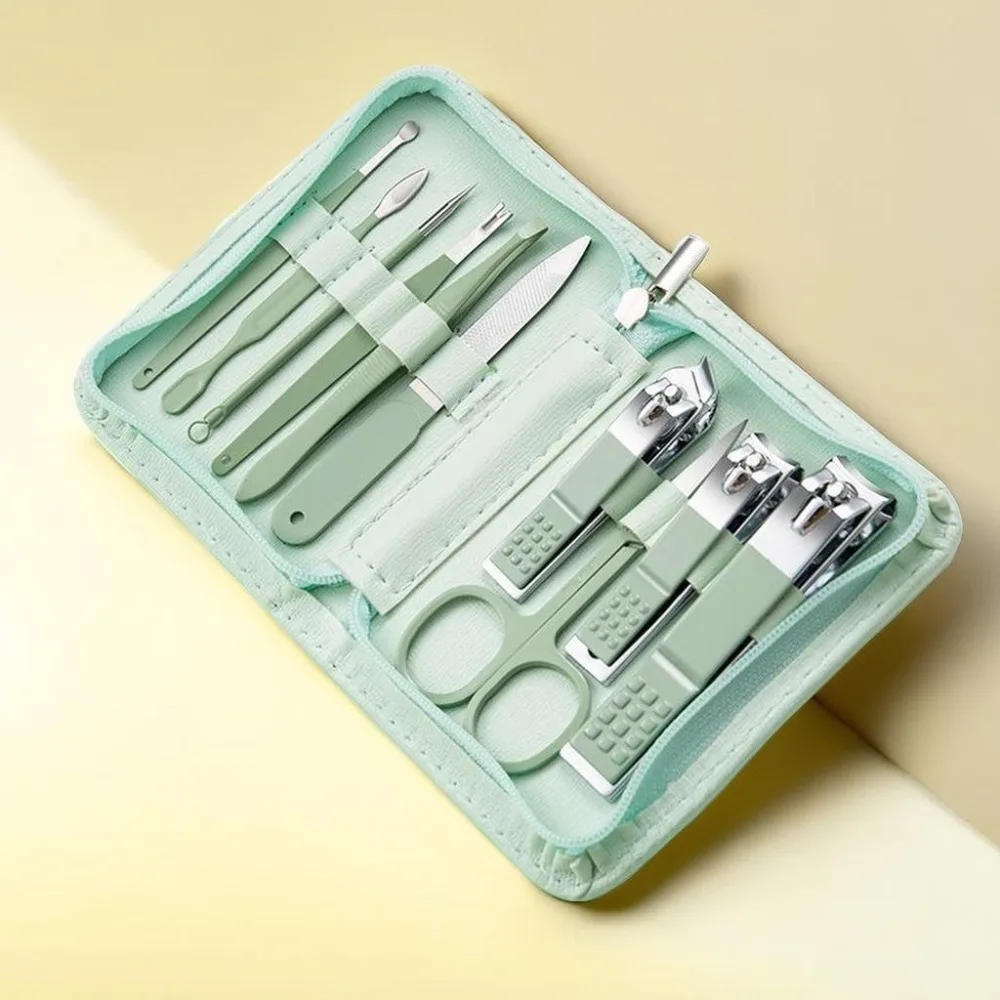 Stainless Steel Nail Clipper Kit with Storage Case Green Nail Grooming Kit Durable Professional Fingernail Trimmer Suit