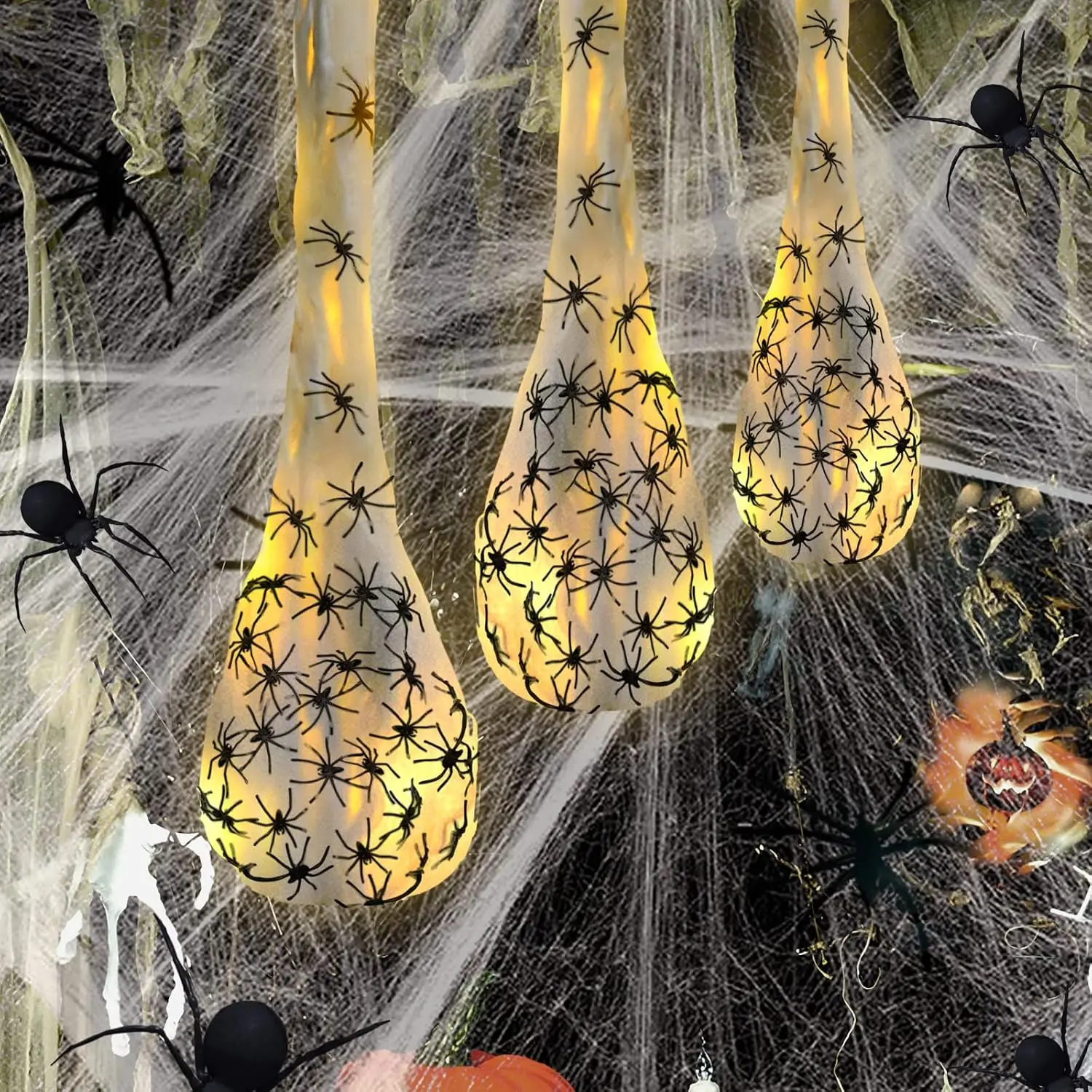 Halloween Glowing Spider Egg Hanging Light Up Web Prop Creepy Spooky Outdoor Porch Lawn Wall Halloween Party Decoration