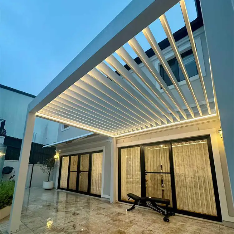High Quality Aluminum Alloy Outdoor Pavilion with Lights Modern Design White Powder Coated Gazebo DIY Assembly Party Pergola
