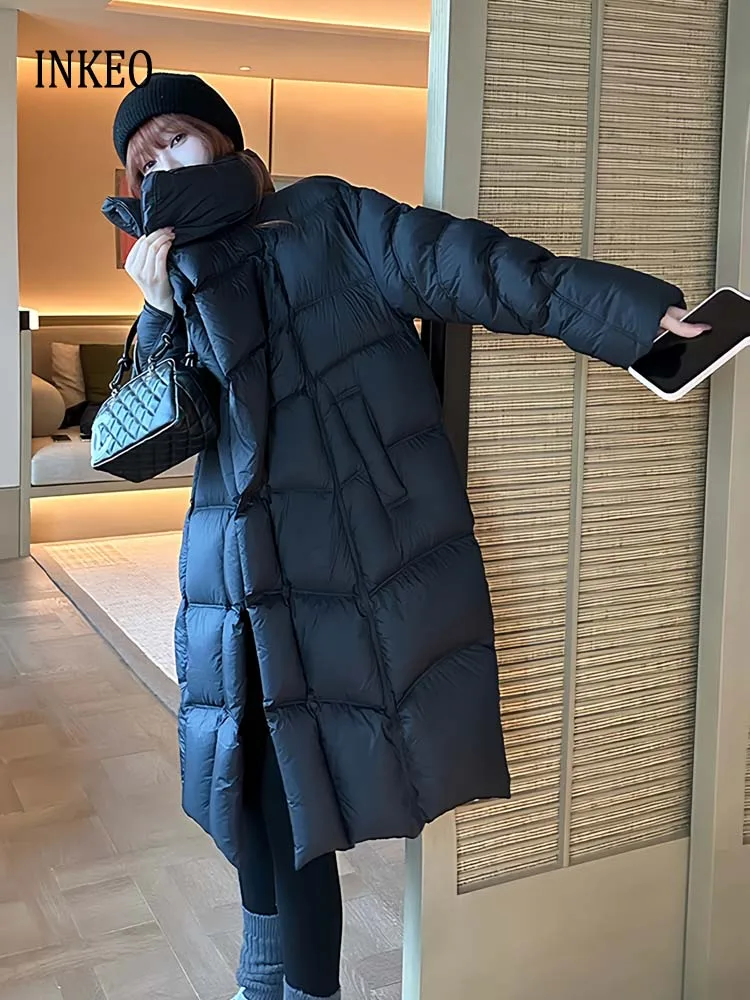 Oversize High-neck collar down jacket for women 2026 Black Long puffer coat Thick warm High quality outerwear beige INKEO DJ625