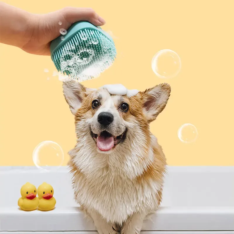 2 in 1 Self Cleaning Pet Bath Brush for Dogs Cats Puppy Soft Silicone Massage Shampoo Dispenser Dog Grooming Brush