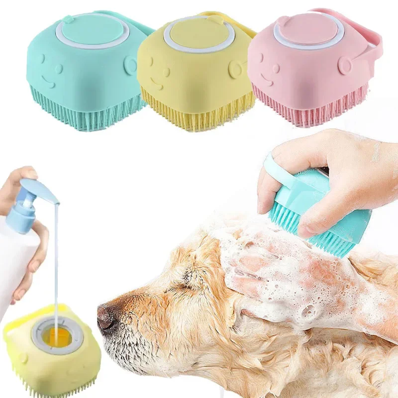 Pet Shampoo Massage Brush, Soft Silicone Grooming Comb for Dog Cat Bathing Shower Puppy Kitten Bathroom Accessories