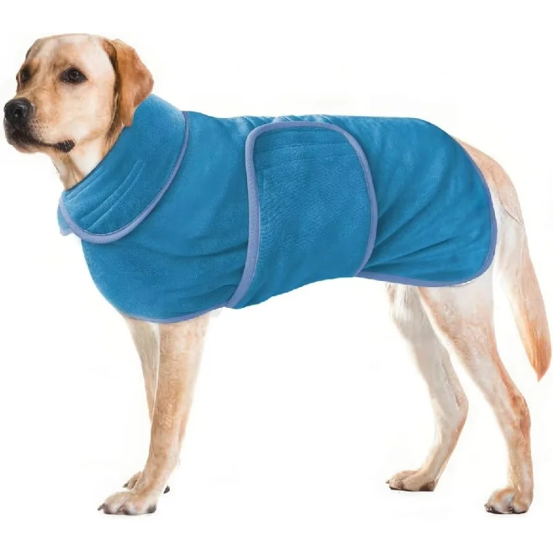 Fast Drying Dog Bath Robe Plush Pet  Towel  Adjustable Hood Bathrobe Dress Gown Super Absorbent Puppy Bathrobe Belly Strap Towel