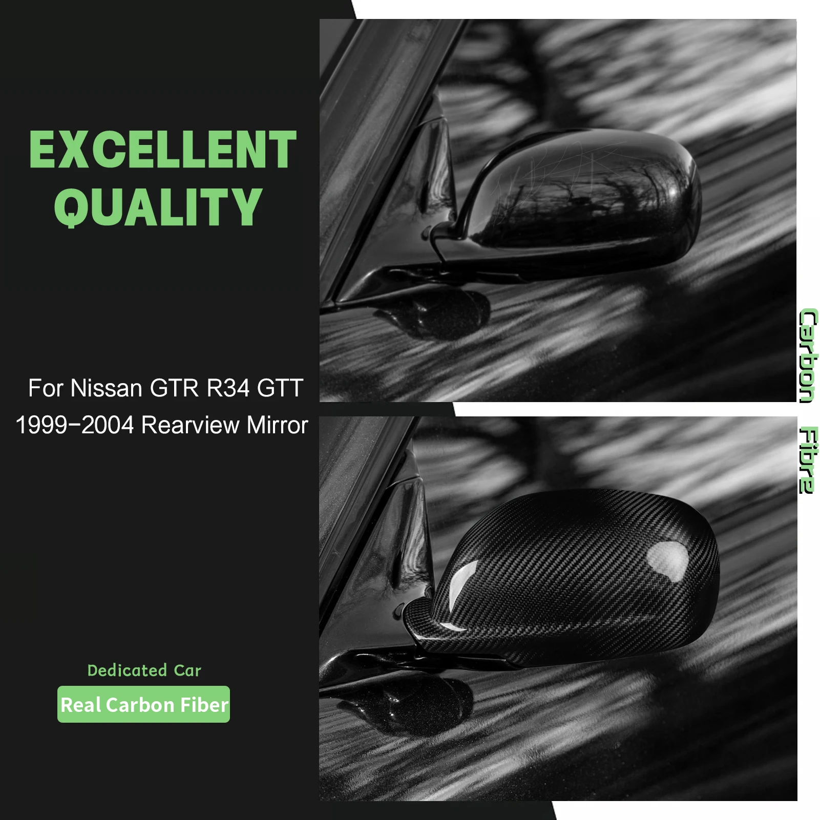 For Nissan GT-R R34 GTT 1999 2000 2001 2002 2003 2004 Carbon Fiber Rearview Mirror Car Exterior Modification Trim Accessories ﻿