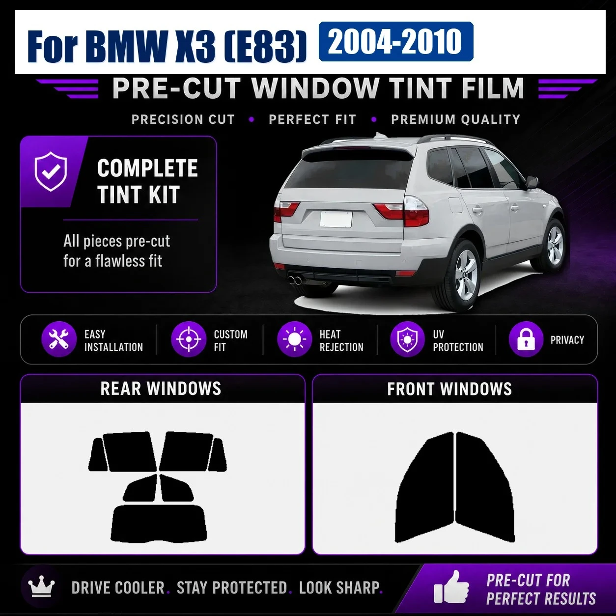 Premium Precut Window Tint for BMW X3 (E83) 2004‑2010 Front Rear UV Heat Rejection Anti‑Scratch Privacy Protection Film car