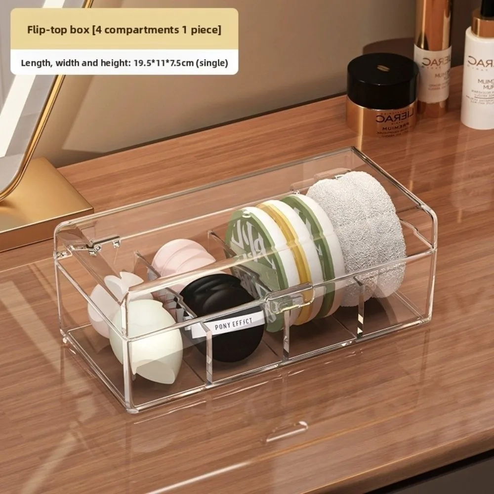 New Stackable Makeup Brushes Storage Box Acrylic With Lid Cosmetic Tools Storage Case Clear Dustproof Puff Storage Case