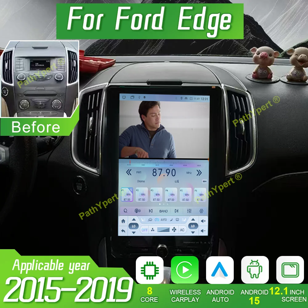 8+256GB Android15 For Ford Edge 2015-2019 2 Din Car Radio Wireless CarPlay Multimedia Player Head Unit BT GPS Stereo Gift Naviga