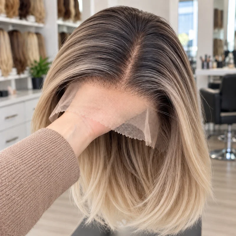 13x6 Lace Front Wig 16 Inch Ombre Ash Blonde Dark Roots Hand Tied Synthetic Fiber Middle Part Natural Hairline for Women