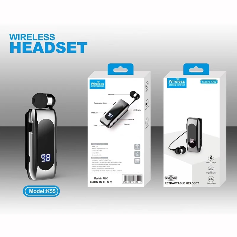 K55 Talk Time 20 Hours Hands-free Blues Car Bluetooth V5.2 Lotus To Phone Ear Blues With Wire Ears In Lotus Phone Headphones
