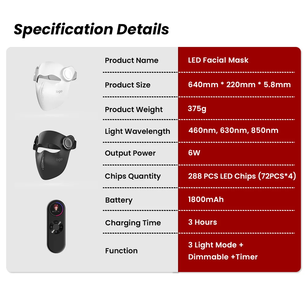 In stock Arrival Wireless Control Face Mask Led 288 Pcs 3d Infrared Mask Led Facial Masks Red Light Mask for Home Use