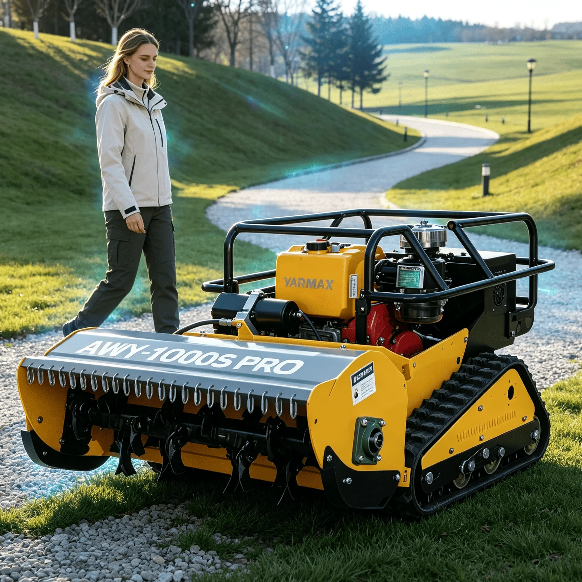 Customized Wireless Remote Control Crawler Lawn Mower Self-Propelled Petrol Mower for Hillside Farms gps robot mower