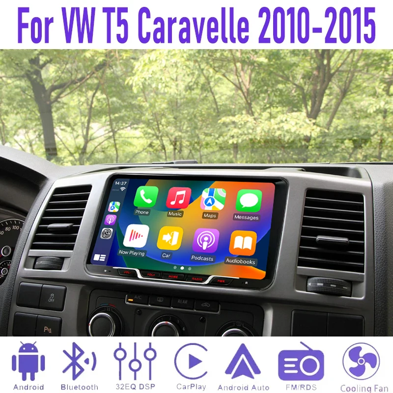 GPS Car Radio 9'' For VW T5 Caravelle 2010-2015 Wireless Apple Carplay Android Auto Stereo Head Unit Intelligent System 4-64GB