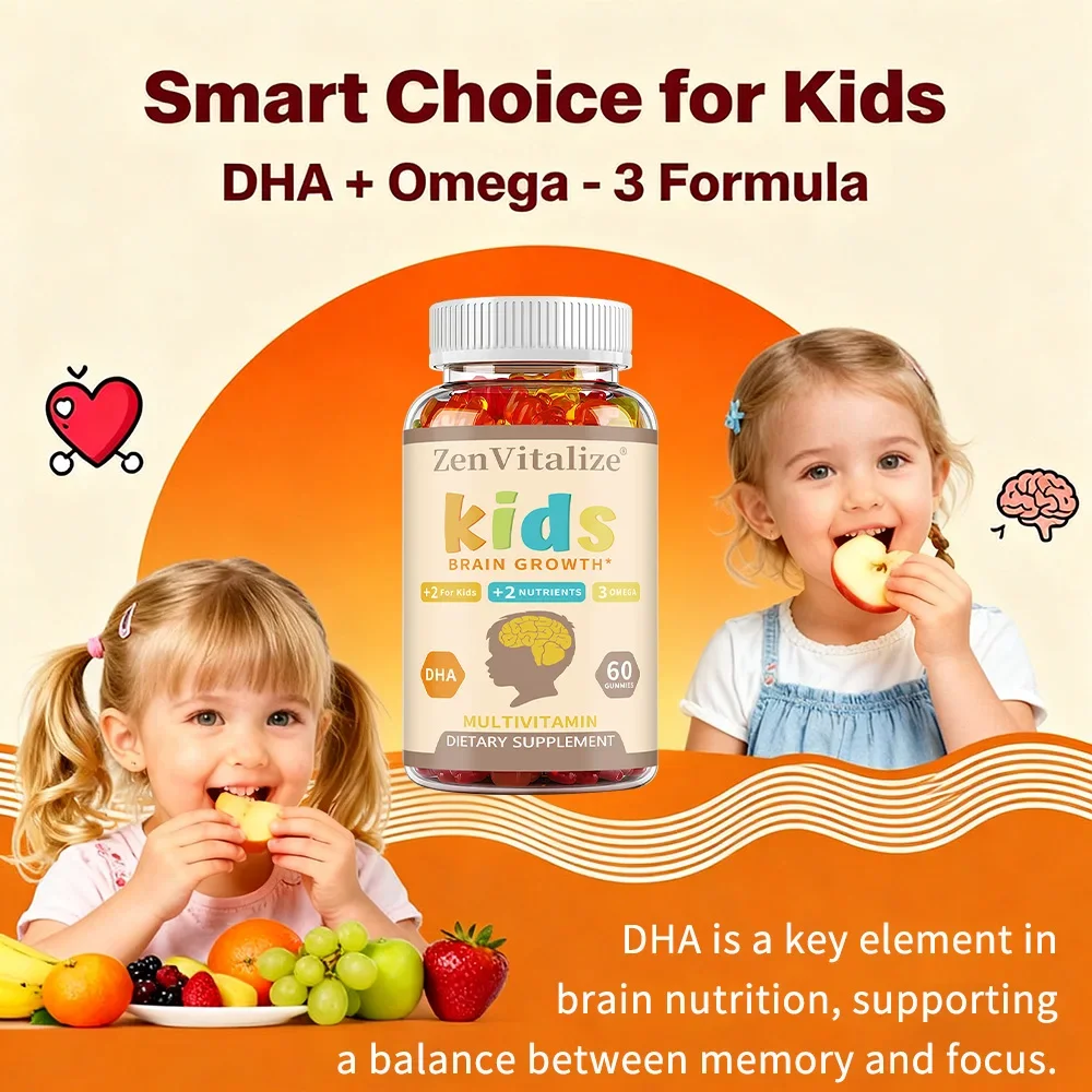 Children's Intelligence Supplement Gummies OMEGA + DHA Supports Attention, Memory and Nutrition, Brain Function Supplement