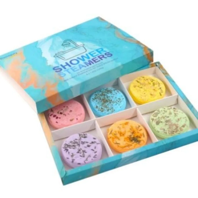 Essential Oils Gift Box Set with Bath Salts & Aromatherapy Shower Pads 6 X 40G Fragrances for Smooth Tender Skin Health