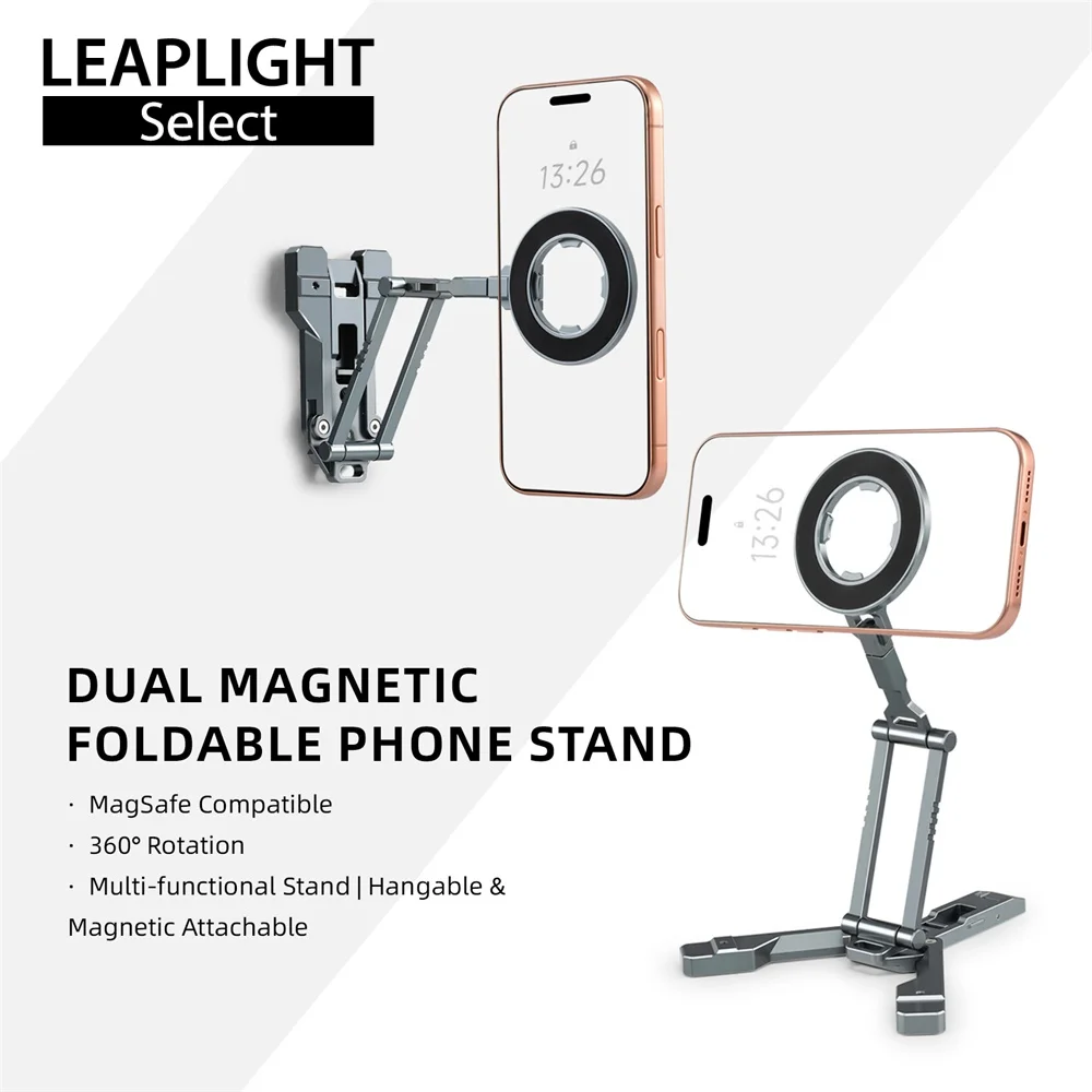 LEAPLIGHT Dual Side Magnetic Phone Tripod Aluminum Overhead Stand with Hook Design Hanging Phone Holder for Iphone Android