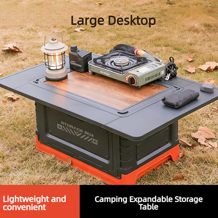 Foldable Car Trunk Storage Box With Side Door Large Capacity Outdoor Camping Storage Bin With Table Board