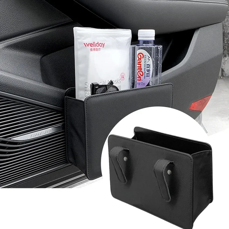 Car Interior Storage Organizer Foldable Leather Trash Bin Seatback Hanging Multi Pocket Car Door Storage Box for Auto Accessory