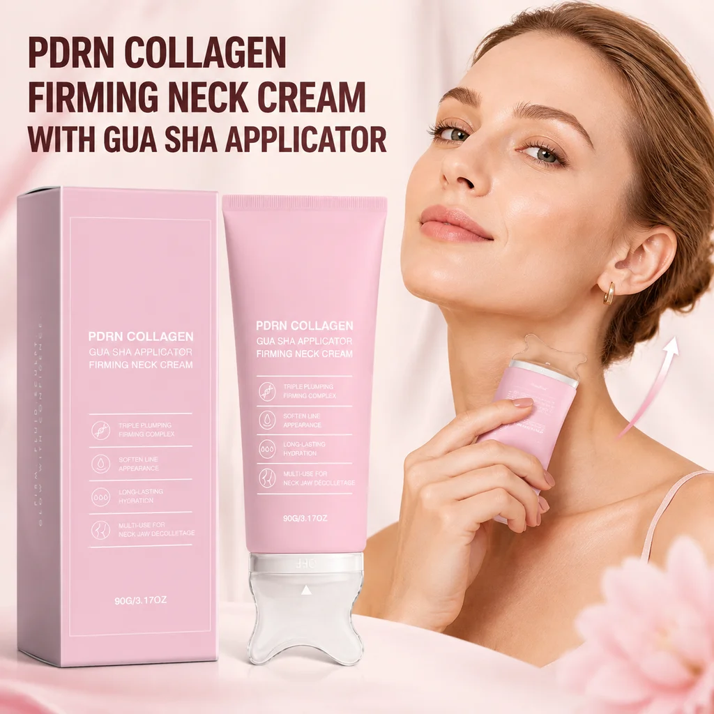 PDRN Collagen GuaSha Neck Wrinkle Cream Built-In Gua Sha Massager,Sculpt Neck Jawline Contour Lift Sagging Skin Scraping Therapy