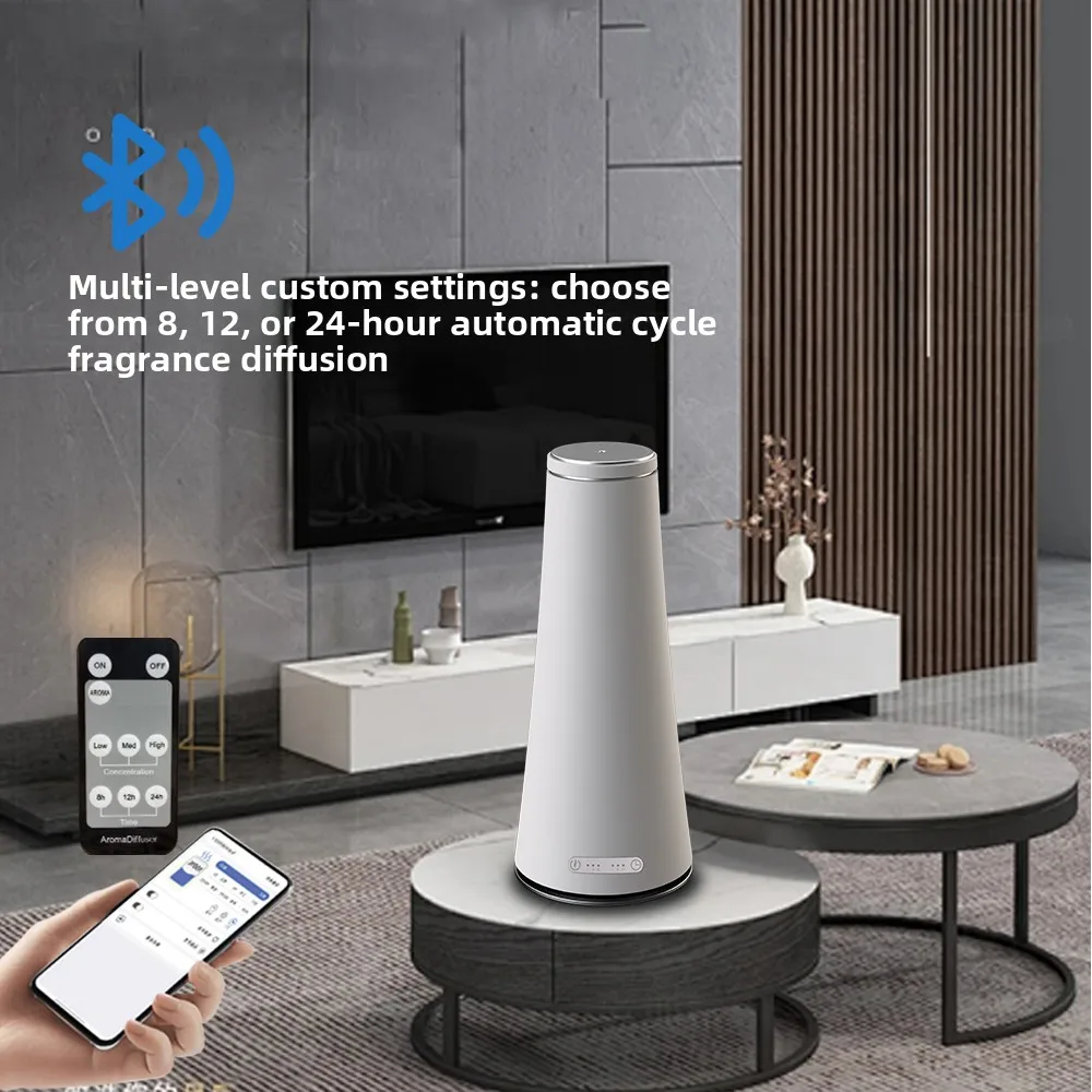 Waterless Silent Scent Diffuser, Rechargeable Essential Oil Nebulizer, Bluetooth APP & Mood Light, Covers 300m³ for Home Office