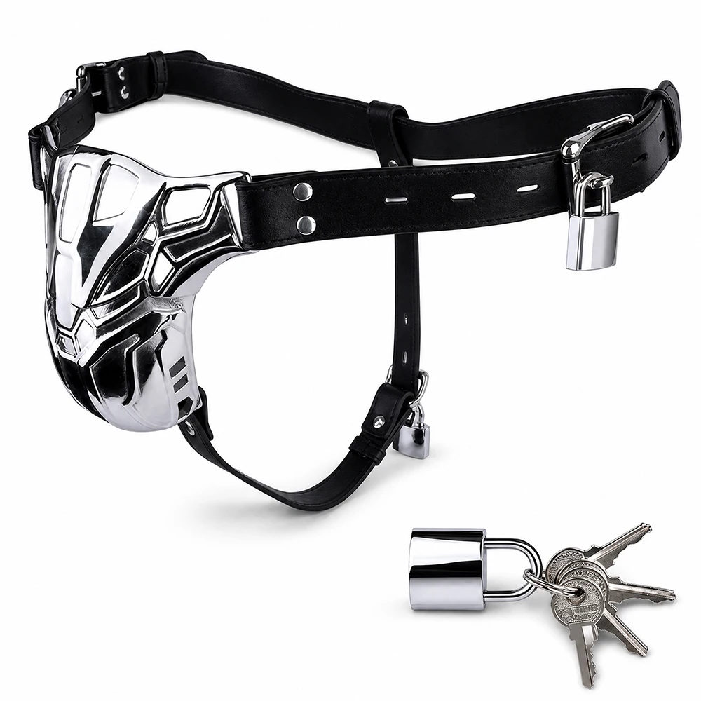 Heavy Stainless Steel Hollow Chastity Cage with Lockable Leather Belt Male Penis Restraint Cock Cage Bondage Adult Toy Fetish