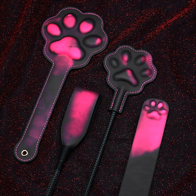 Body Heat Sensitive Color Changing Leather Spanking Paddle 3D Cute Cat Paw Design BDSM Toy for Adults Impact Play Toy Fun Gift