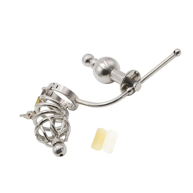 Male stainless steel chastity lock, anal plug, heavy-duty chastity device, penis cage, lock, bird's backyard, adult toy
