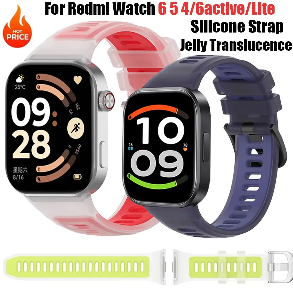 Jelly Translucence Silicone Strap for Redmi Watch 6 5 4/6active/Lite Soft Adjustable Wristband for Xiaomi Mi Band 10 Pro 9 8 Pro