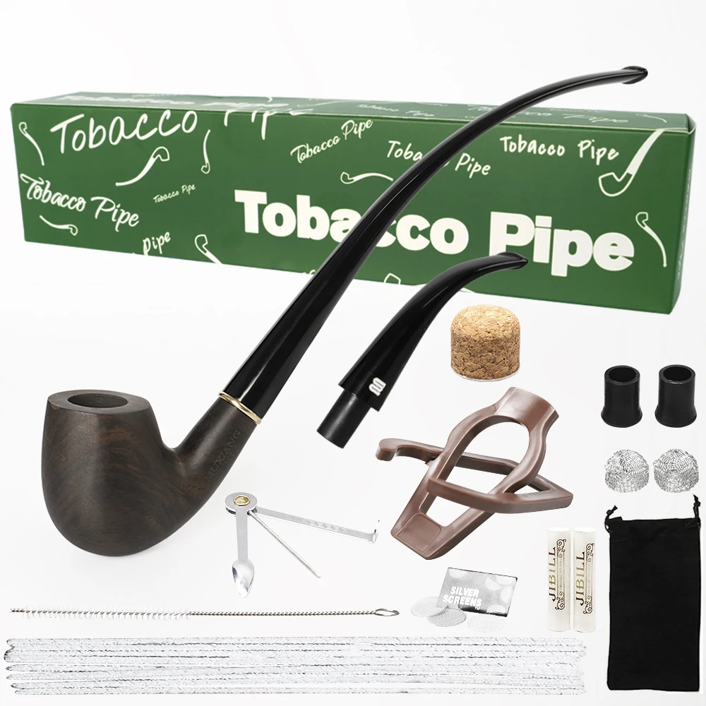 MUXIANG Handmade Tobacco Pipe Set With Replaceable Pipe Mouth Clean Accessory 9mm Pipe Channel Church Pipe Father Day Gift
