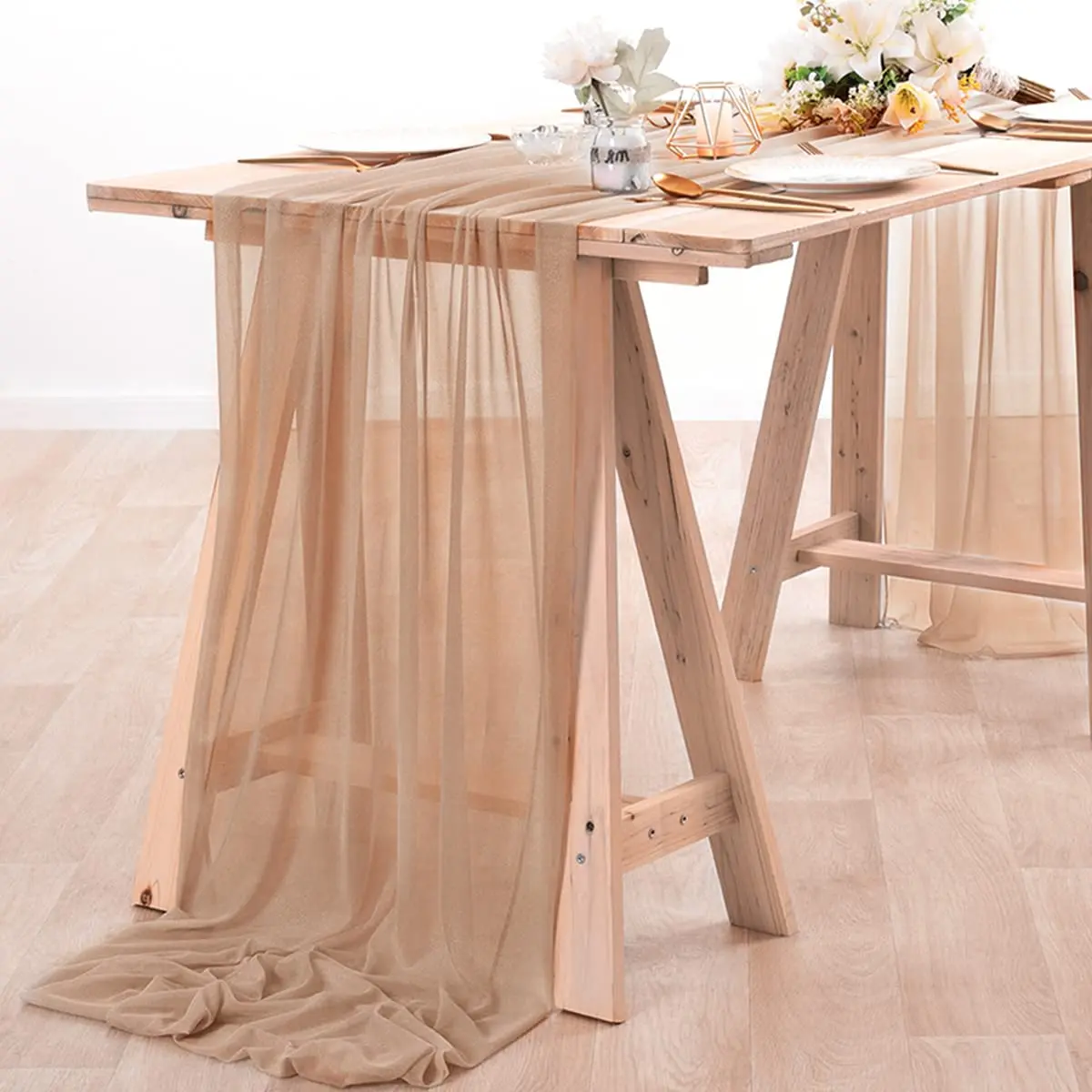 Chiffon Table Runner Nude Sheer Fabric Silk Wedding Arch Overlay Draping Stage Bridal Shower Decor Birthday Party Table Decor