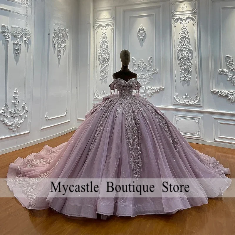 Purple Elegant Quinceanera Dresses with Appliques Off the Shoulder Large Bow Sweetheart 15 Anos Vestido New Parties Customized