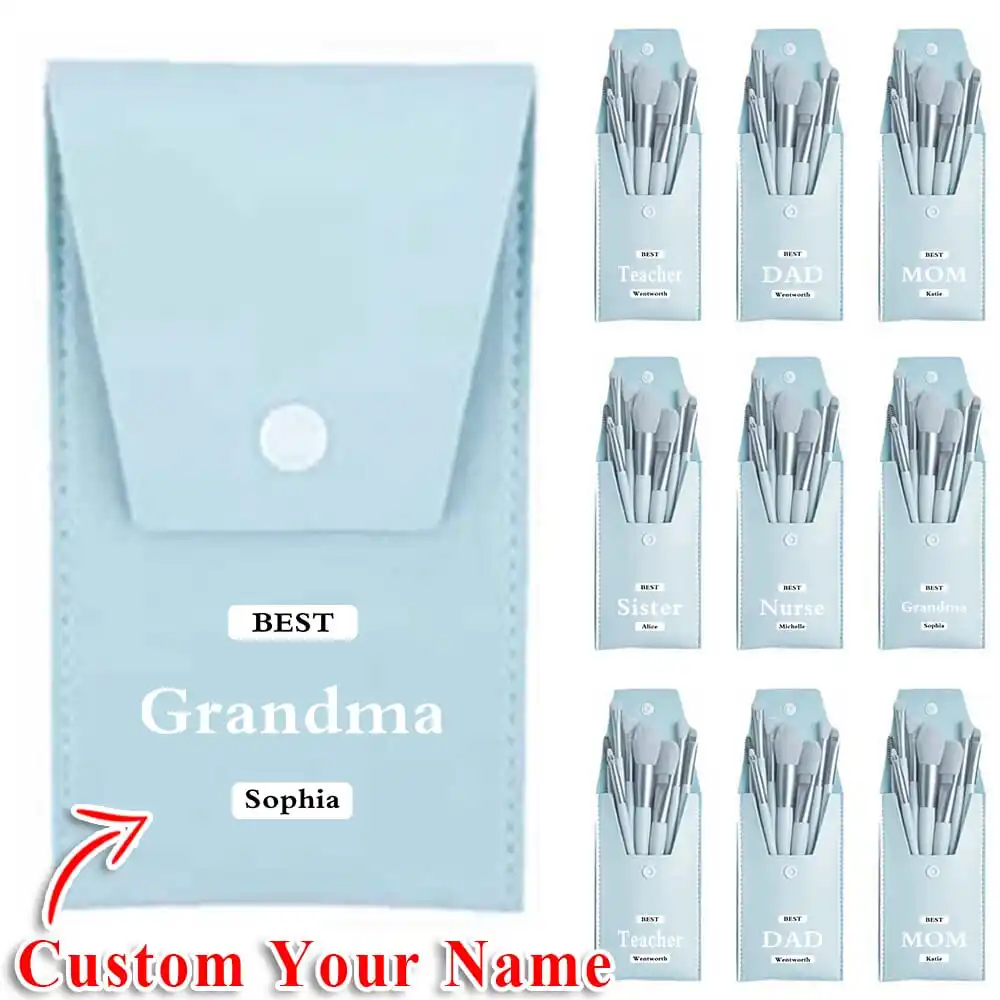 Custom Name 8 In 1 Women Makeup Brush Kit Personalized Cosmetic Brushes with Storage Pouch Eye Shadow Detail Blending Brush