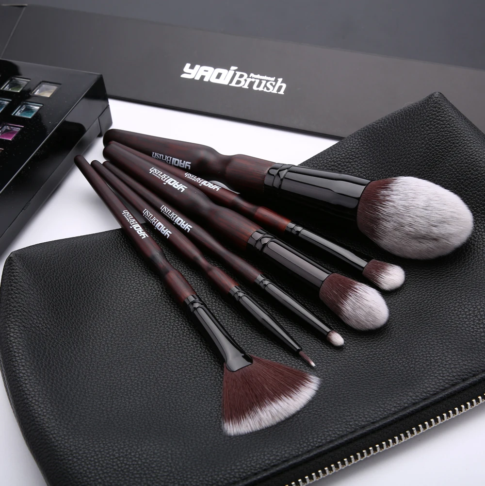 YAQI 6pcs Nylon Hair Makeup Brush for Eyes Professional Cosmetic Brush Set with Pouch