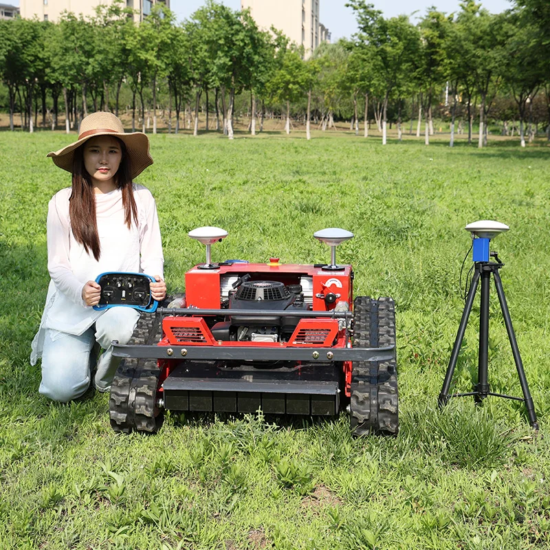 Customized Mini RC lawn mowers GPS petrol Vineyard track lawn trimmer clear weeds under grape trellis,hill slope lawn mower